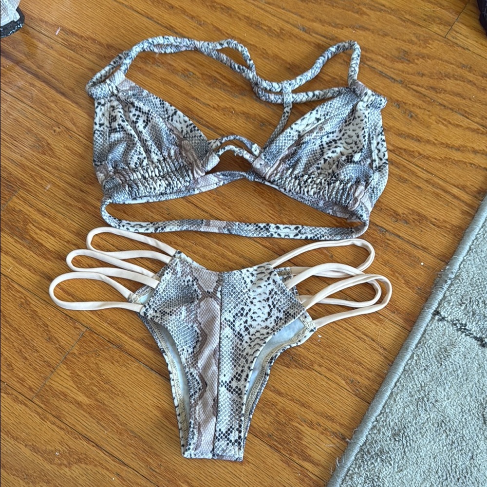Montce Snake Print Bikini - Gray and Cream xs bottom and small top
